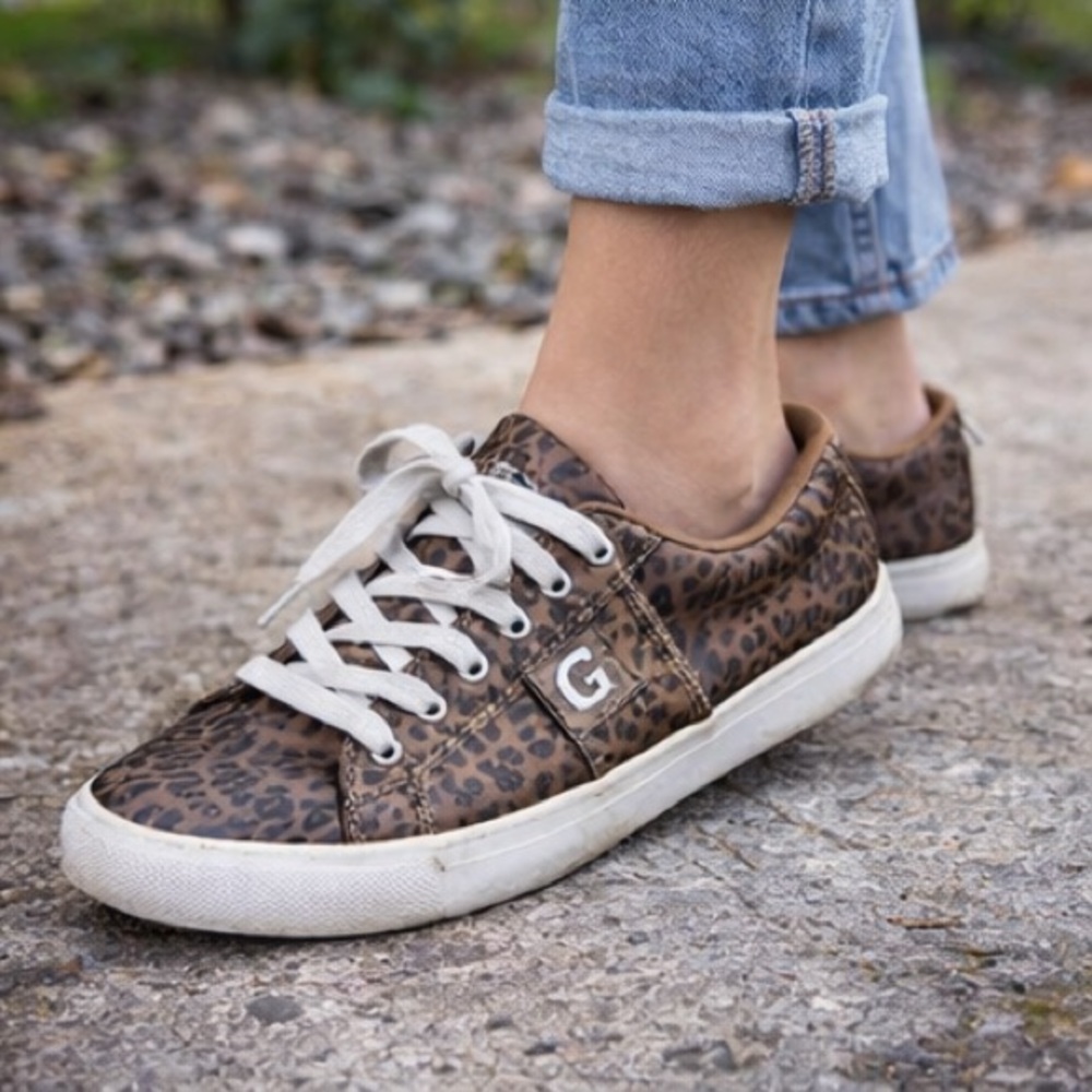 G by GUESS Brown Leopard Print Sneakers Women’s 9.5M Monogram Casual‎ Shoes